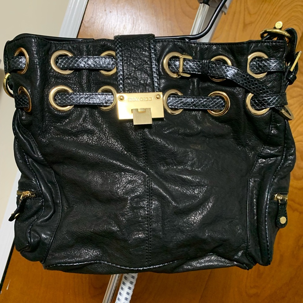 jimmy choo bag black with gold trim